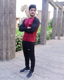 Men’s Premium Nike Style Sports Tracksuit – Black & Maroon Contrast Design