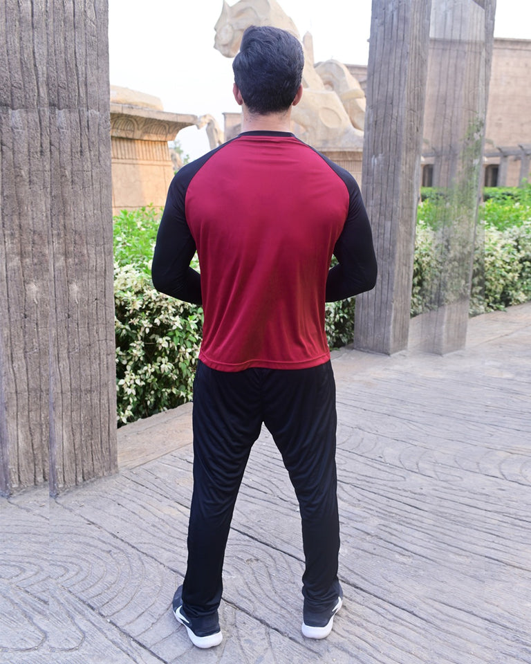 Men’s Premium Nike Style Sports Tracksuit – Black & Maroon Contrast Design