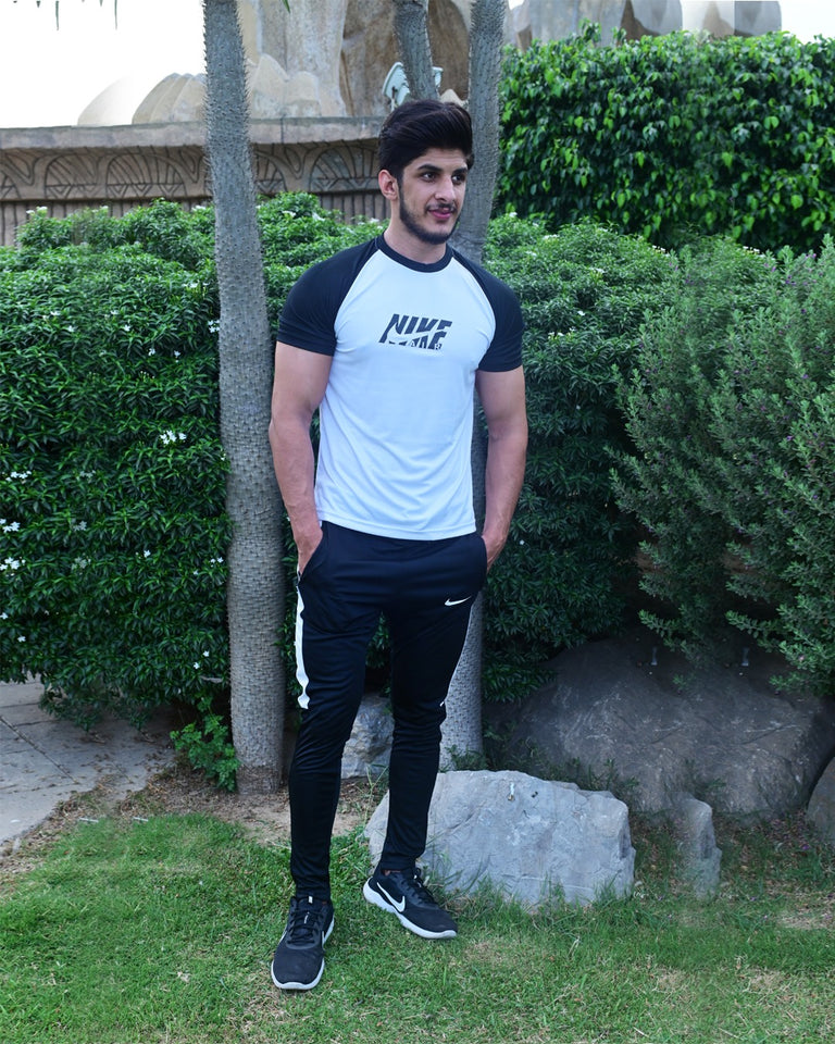 Men’s Nike-Inspired Sports Tracksuit – Black & White Contrast Design